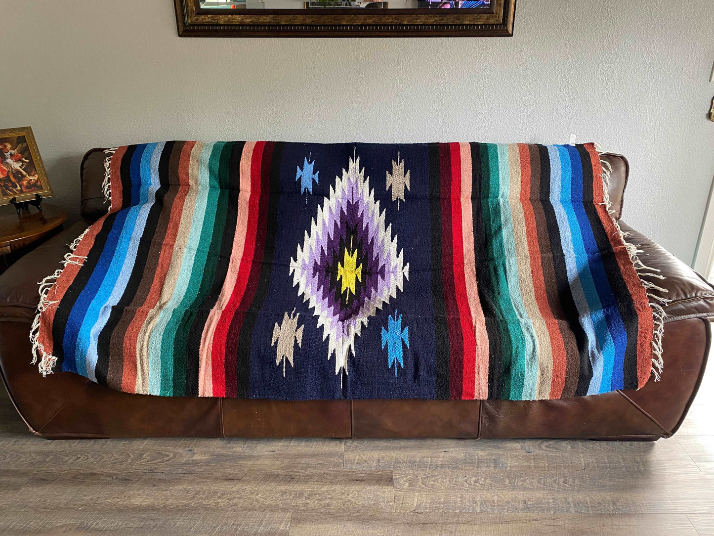 Diamond Handwoven Multi-Colored Mexican Baja Blanket