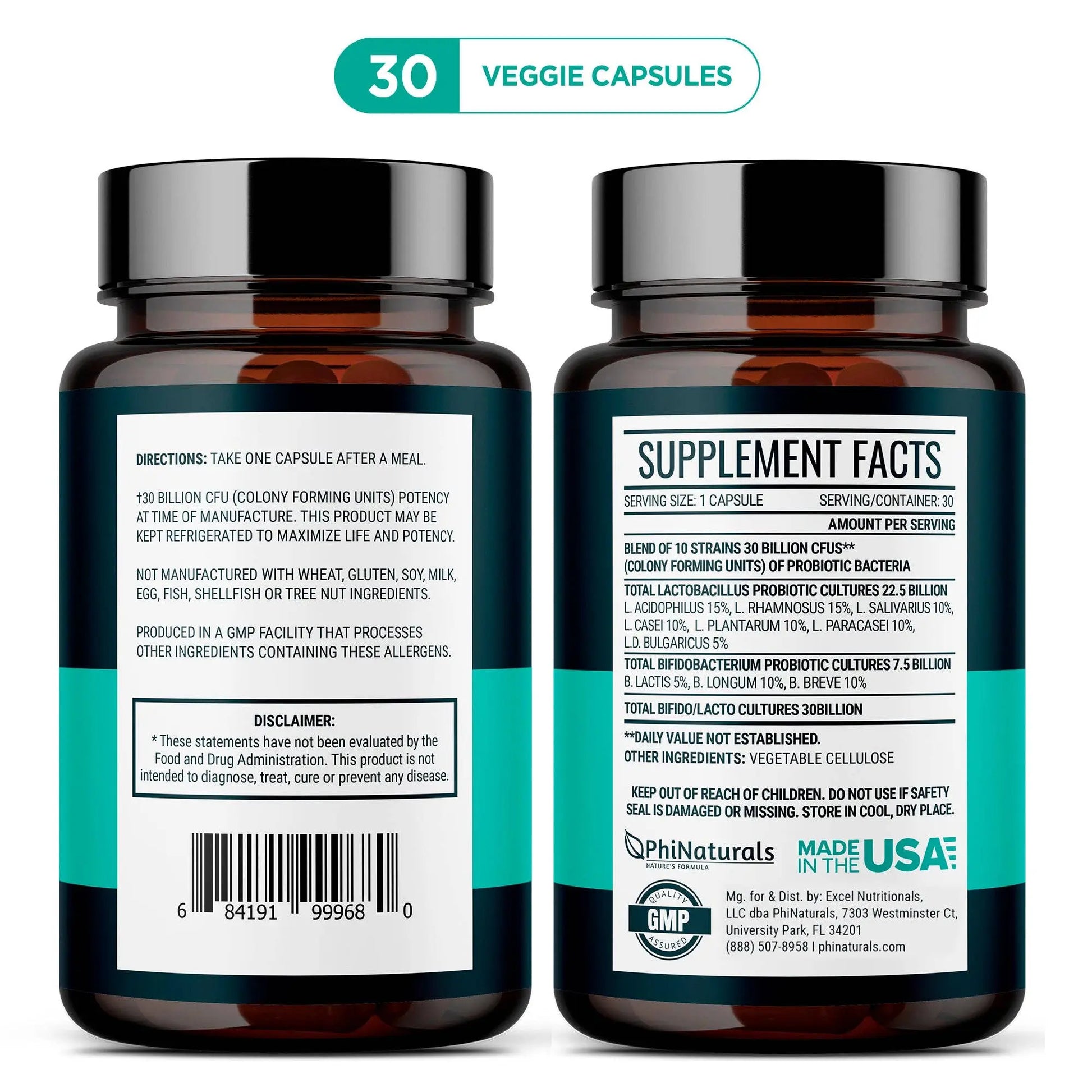Probiotics High Potency 10 Strains – 30 Billion CFU – [30 Ti Excel Nutritionals LLC DBA Phi Naturals