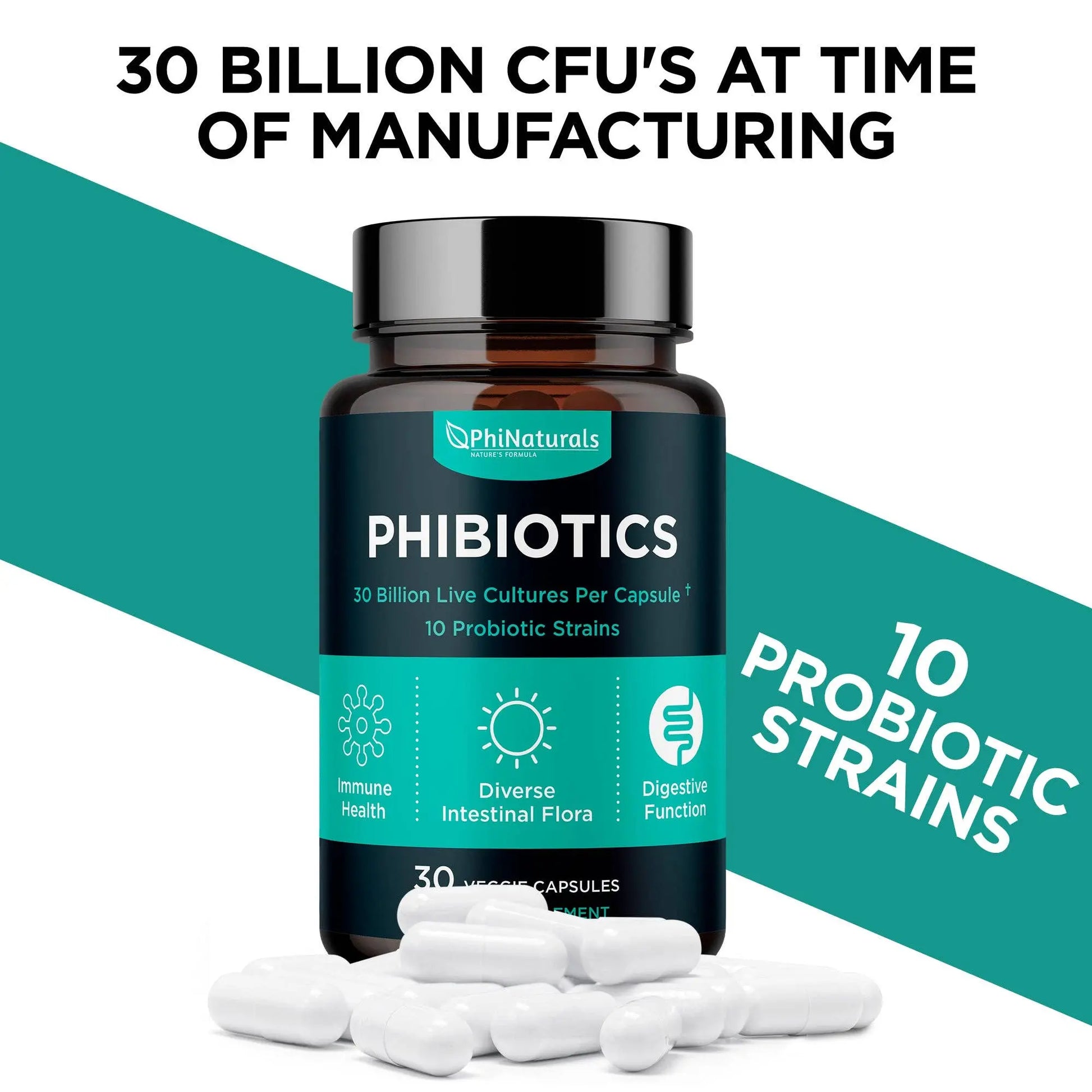 Probiotics High Potency 10 Strains – 30 Billion CFU – [30 Ti Excel Nutritionals LLC DBA Phi Naturals