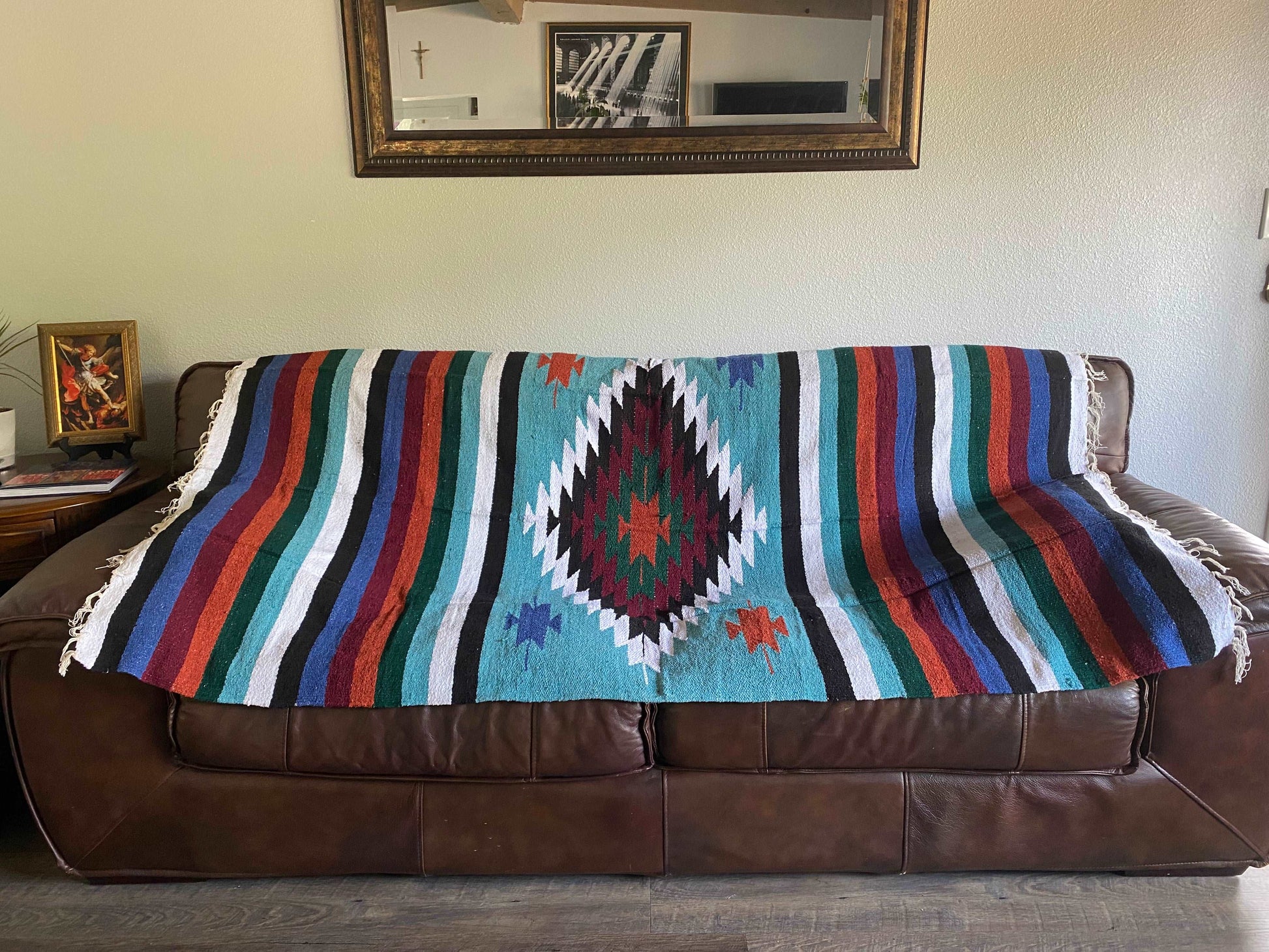 Diamond Handwoven Multi-Colored Mexican Baja Blanket