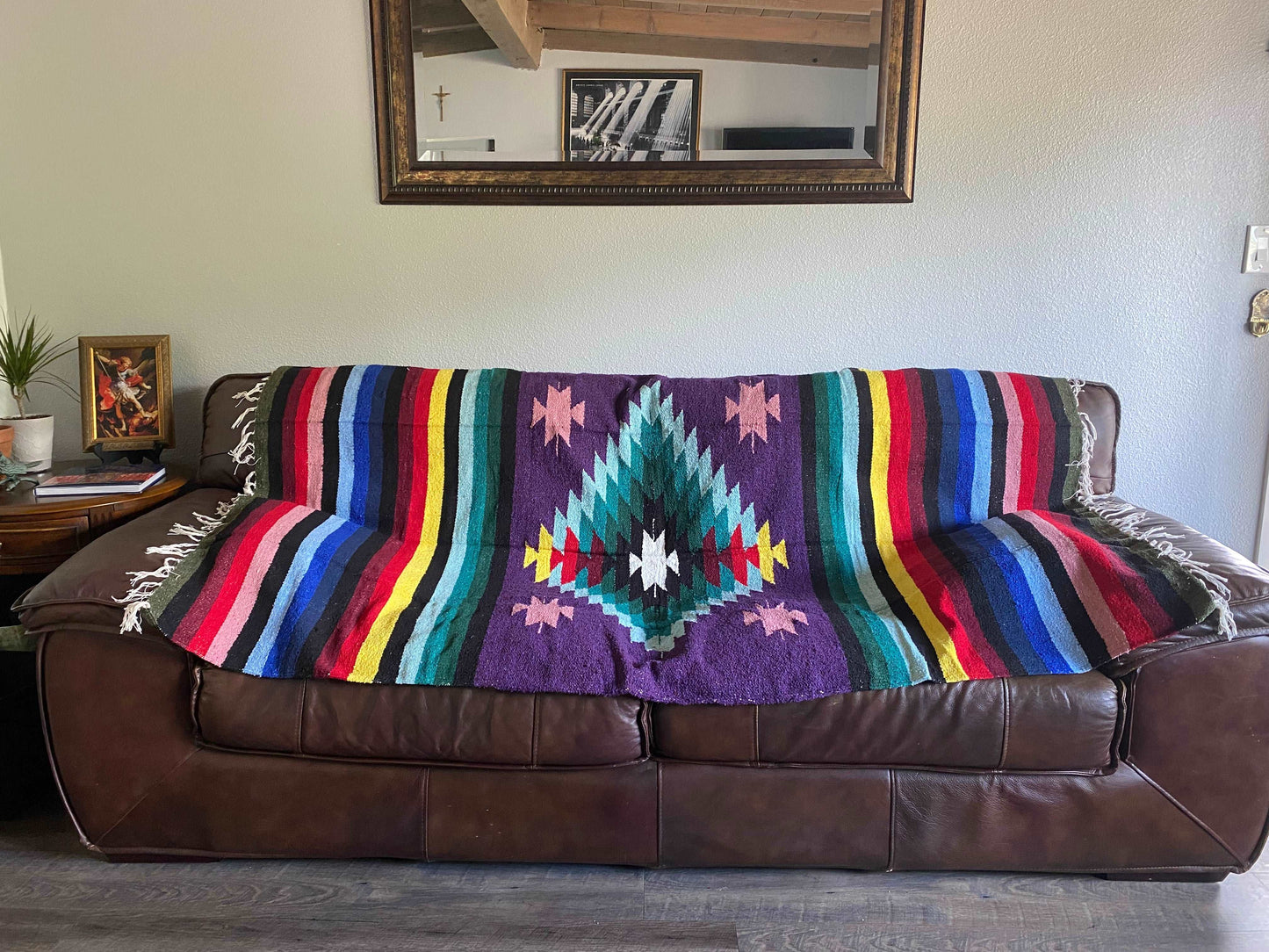 Diamond Handwoven Multi-Colored Mexican Baja Blanket